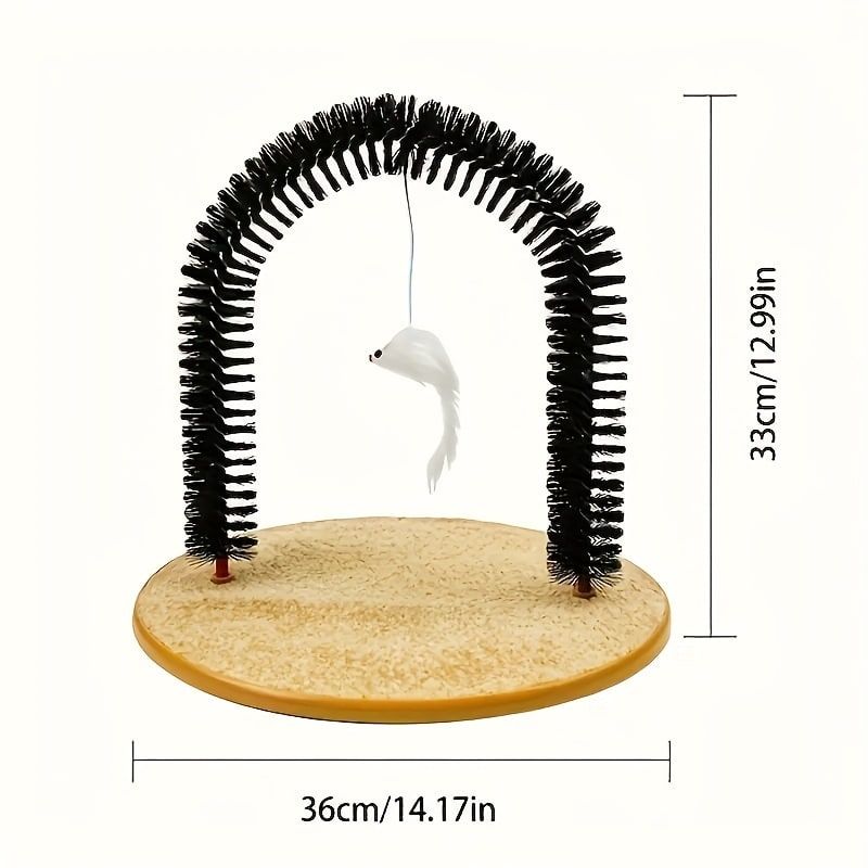 Cat Arch Groomer & Self-Scratching Toy – Interactive Massage, Brushing, and Play Station with Hanging Catnip Mouse for Indoor Cats