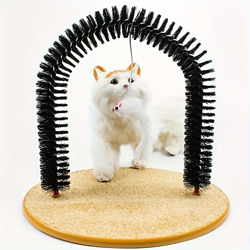 Cat Arch Groomer & Self-Scratching Toy – Interactive Massage, Brushing, and Play Station with Hanging Catnip Mouse for Indoor Cats