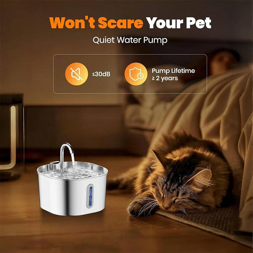 304 Stainless Steel Pet Water Fountain, 2.2L Quiet Drinking Dispenser with Dual Flow Modes, Multi-Stage Filtration for Cats & Small Dogs, USB Powered (A1)