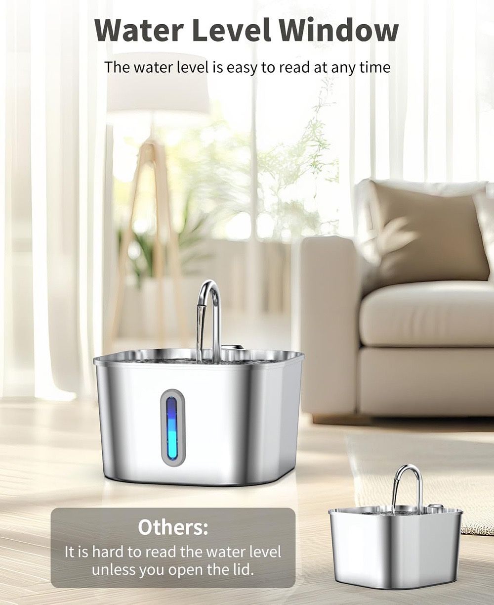 304 Stainless Steel Pet Water Fountain, 2.2L Quiet Drinking Dispenser with Dual Flow Modes, Multi-Stage Filtration for Cats & Small Dogs, USB Powered (B1)