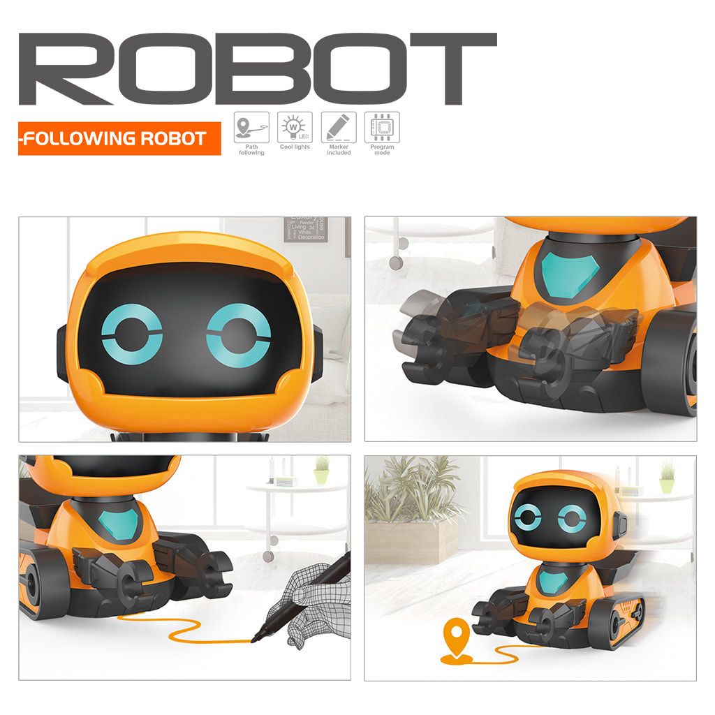 Smart Track-Following Robot Toy for Kids Ages 3+, Interactive Educational Drawing Car with Lights and Sound Effects, Fun Line-Tracing Robot for Home Play (Orange)