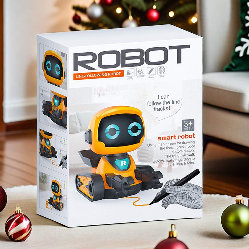 Smart Track-Following Robot Toy for Kids Ages 3+, Interactive Educational Drawing Car with Lights and Sound Effects, Fun Line-Tracing Robot for Home Play (White)