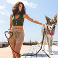 Classic Braided Dog Leash with Genuine Leather Handle and Heavy Duty Metal Clasp for Outdoor Walking, Training, and Control of Medium to Large Breeds (123cm, Brown)