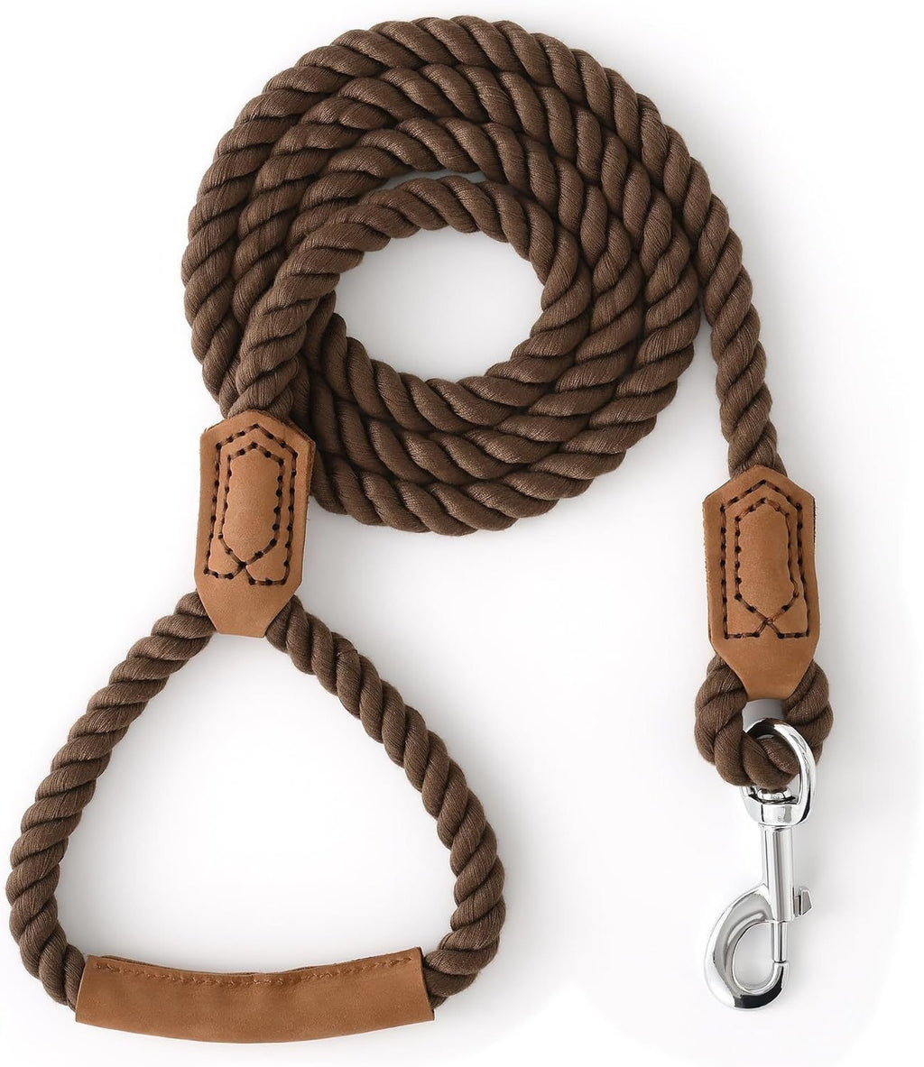 Classic Braided Dog Leash with Genuine Leather Handle and Heavy Duty Metal Clasp for Outdoor Walking, Training, and Control of Medium to Large Breeds (123cm, Brown)