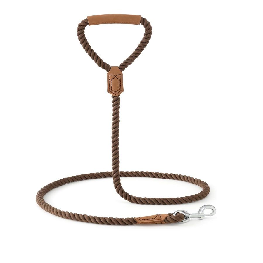 Classic Braided Dog Leash with Genuine Leather Handle and Heavy Duty Metal Clasp for Outdoor Walking, Training, and Control of Medium to Large Breeds (123cm, Brown)