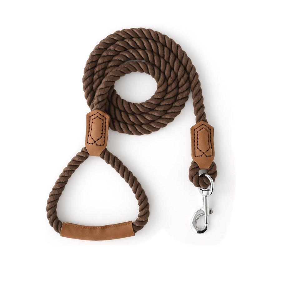 Classic Braided Dog Leash with Genuine Leather Handle and Heavy Duty Metal Clasp for Outdoor Walking, Training, and Control of Medium to Large Breeds (153cm, Brown)