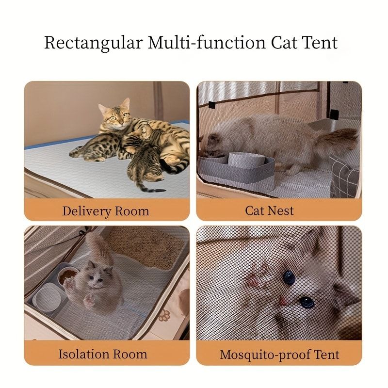 Foldable Pet Playpen with Zippered Top, Portable Cat Whelping Box & Puppy Kennel for Indoor/Outdoor Use, Easy Assembly, Multi-Functional Tent for Small Pets (Brown-M)