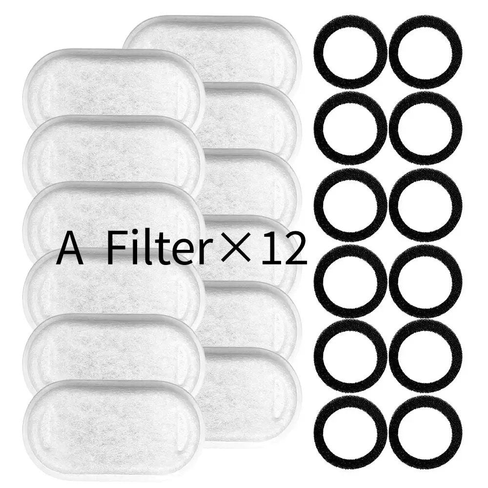 Replacement Pet Water Fountain Filter Kit with Runway Filter, Round Foam, and Square Activated Carbon Pad for Clean, Fresh Drinking Water for Cats and Dogs (B Filter×8)