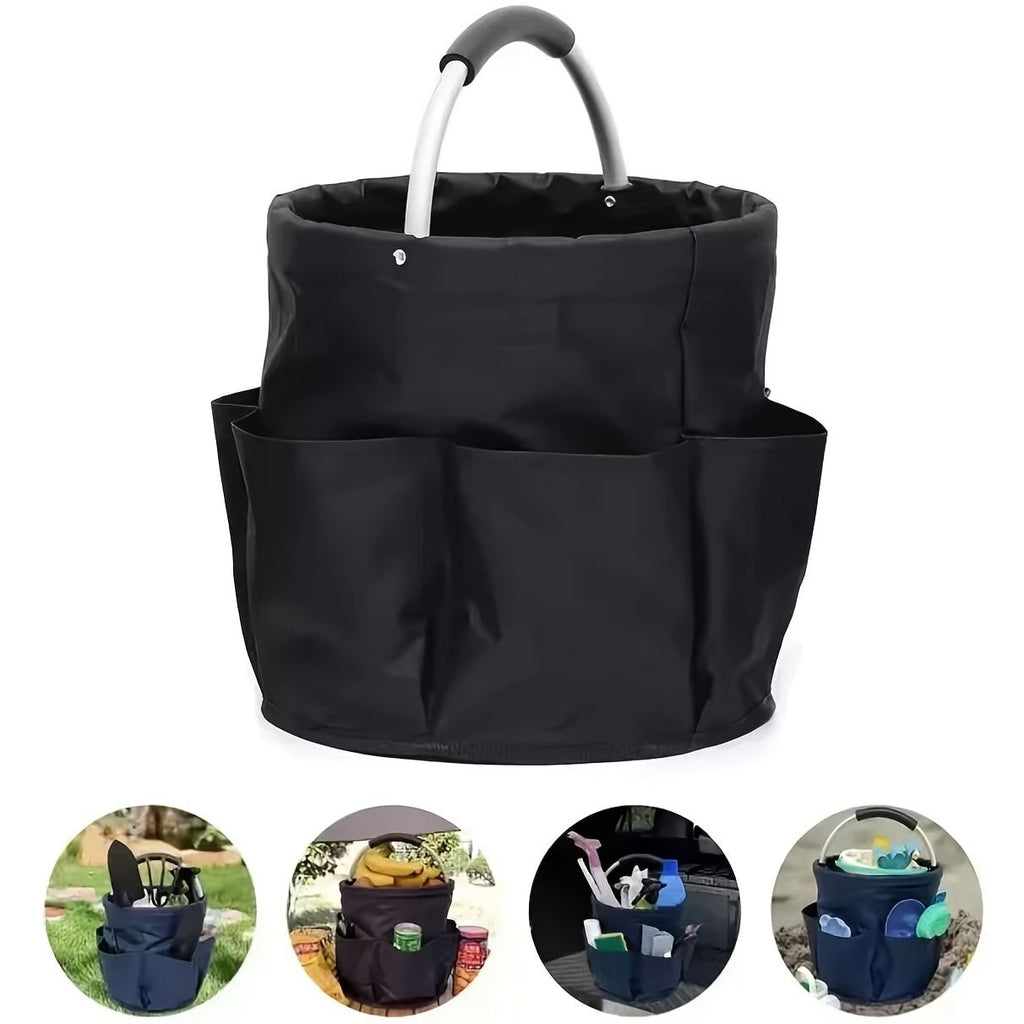 Foldable Carry-All Tote with Handle and Multiple Pockets – Portable Collapsible Laundry Basket for Outdoor Travel, Camping, Picnic, Beach, and Home Organization (Navy)