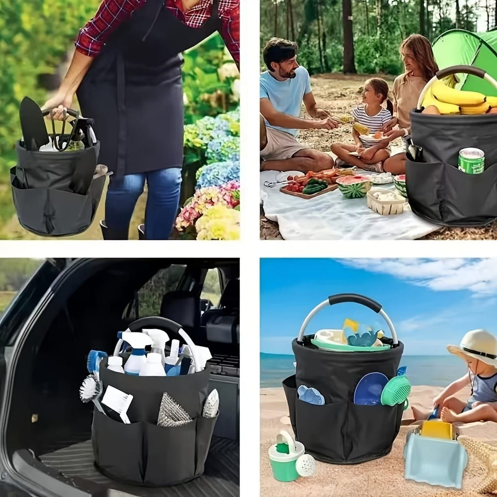 Foldable Carry-All Tote with Handle and Multiple Pockets – Portable Collapsible Laundry Basket for Outdoor Travel, Camping, Picnic, Beach, and Home Organization (Navy)