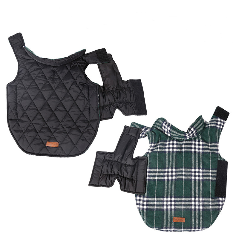 Reversible Winter Dog Coat with Plaid and Quilted Sides, Warm Cotton-Filled Vest for Outdoor Walks, Adjustable Velcro Straps for a Secure Fit (2XL, Red)