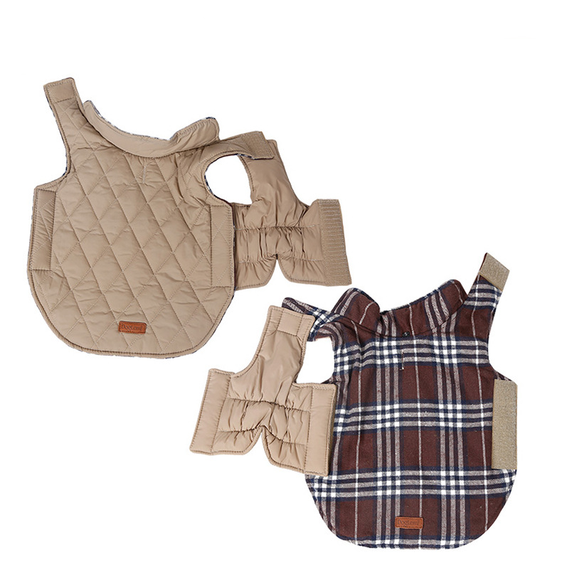 Reversible Winter Dog Coat with Plaid and Quilted Sides, Warm Cotton-Filled Vest for Outdoor Walks, Adjustable Velcro Straps for a Secure Fit (XS, Red)