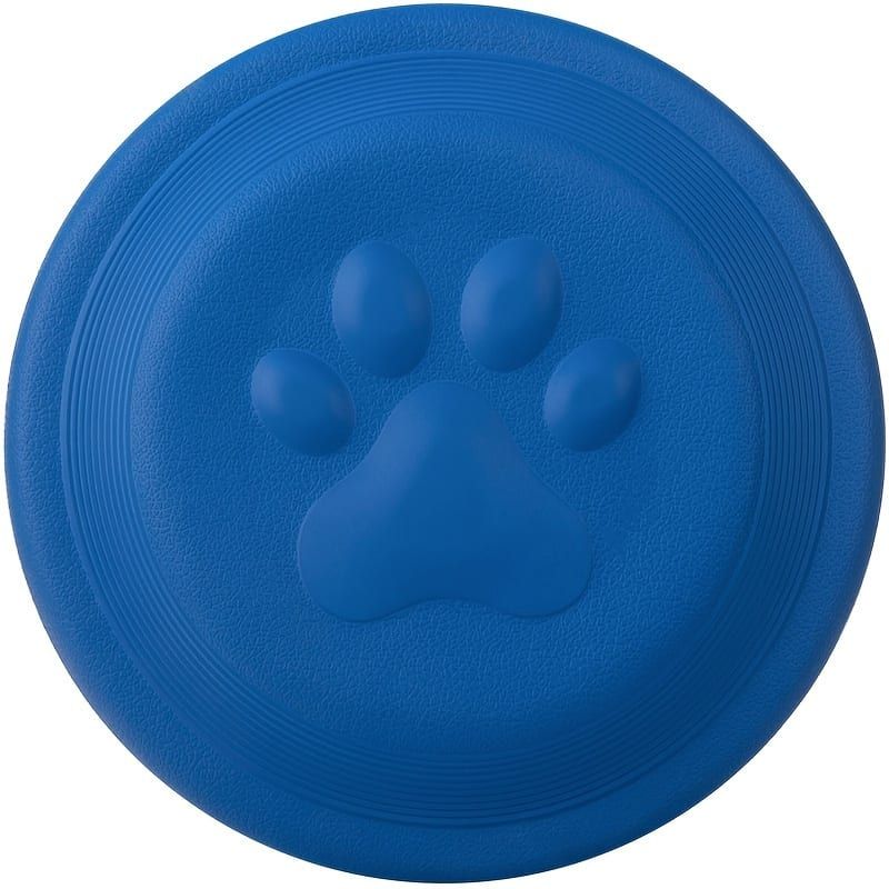 Soft Durable Dog Frisbee for Fetch, Tug, and Water Play – Non-Toxic Rubber Flying Disc with Paw Print Design, Perfect for Outdoor Training, Beach, and Pool Fun with Large, Medium, and Small Breeds (L, Blue)