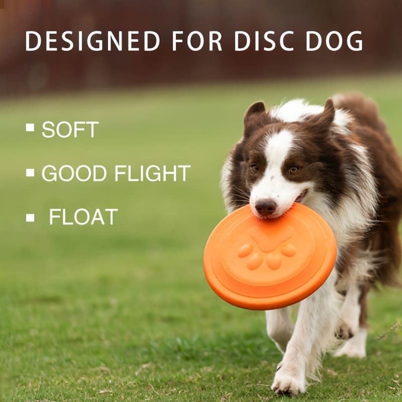 Soft Durable Dog Frisbee for Fetch, Tug, and Water Play – Non-Toxic Rubber Flying Disc with Paw Print Design, Perfect for Outdoor Training, Beach, and Pool Fun with Large, Medium, and Small Breeds (S, Yellow)
