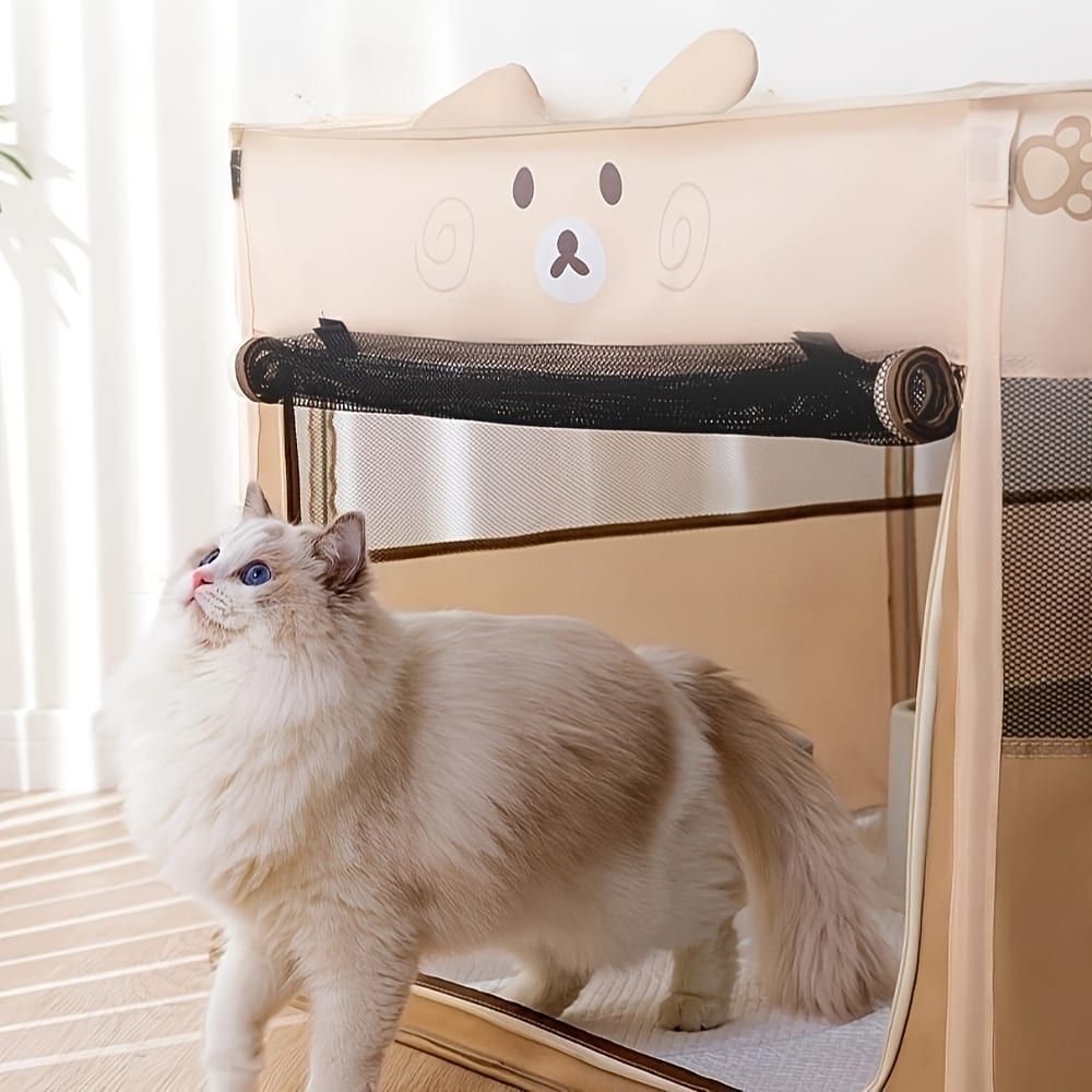 Foldable Pet Playpen with Zippered Top, Portable Cat Whelping Box & Puppy Kennel for Indoor/Outdoor Use, Easy Assembly, Multi-Functional Tent for Small Pets (Brown-XL)
