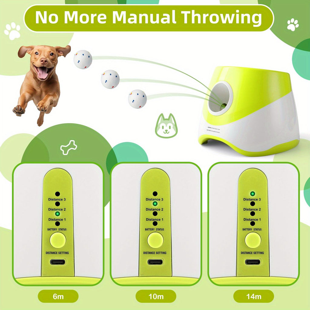 Automatic Dog Tennis Ball Launcher for Indoor & Outdoor Play, Adjustable 3-Speed Thrower with 3 Durable Chew Balls, Rechargeable Fetch Machine for Small, Medium, and Large Dogs (Green)