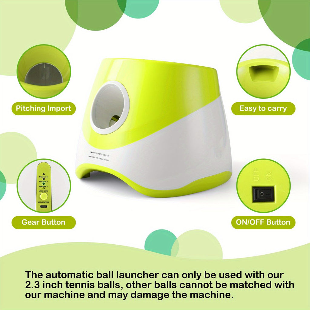 Automatic Dog Tennis Ball Launcher for Indoor & Outdoor Play, Adjustable 3-Speed Thrower with 3 Durable Chew Balls, Rechargeable Fetch Machine for Small, Medium, and Large Dogs (Green)