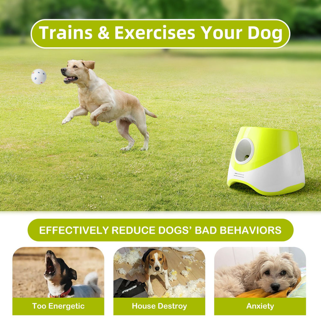Automatic Dog Tennis Ball Launcher for Indoor & Outdoor Play, Adjustable 3-Speed Thrower with 3 Durable Chew Balls, Rechargeable Fetch Machine for Small, Medium, and Large Dogs (Green)