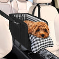 Portable Pet Car Seat for Small Dogs & Cats, Foldable Center Console Pet Bed with Safety Tether, Anti-Slip Bottom, and Removable Cushion for Safe and Comfortable Travel in SUVs, Sedans, and Vans (Black)
