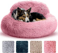 Cozy Plush Donut Pet Bed with Raised Rim, Washable Faux Fur Cat & Dog Couch, Winter Warm Supportive Nest for Small to Large Breeds (L, Pink)
