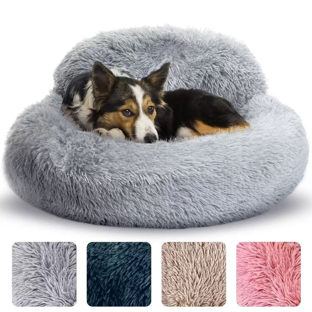 Cozy Plush Donut Pet Bed with Raised Rim, Washable Faux Fur Cat & Dog Couch, Winter Warm Supportive Nest for Small to Large Breeds (L, Pink)