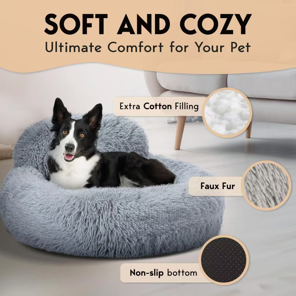 Cozy Plush Donut Pet Bed with Raised Rim, Washable Faux Fur Cat & Dog Couch, Winter Warm Supportive Nest for Small to Large Breeds (M, Pink)