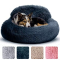 Cozy Plush Donut Pet Bed with Raised Rim, Washable Faux Fur Cat & Dog Couch, Winter Warm Supportive Nest for Small to Large Breeds (S, Navy)