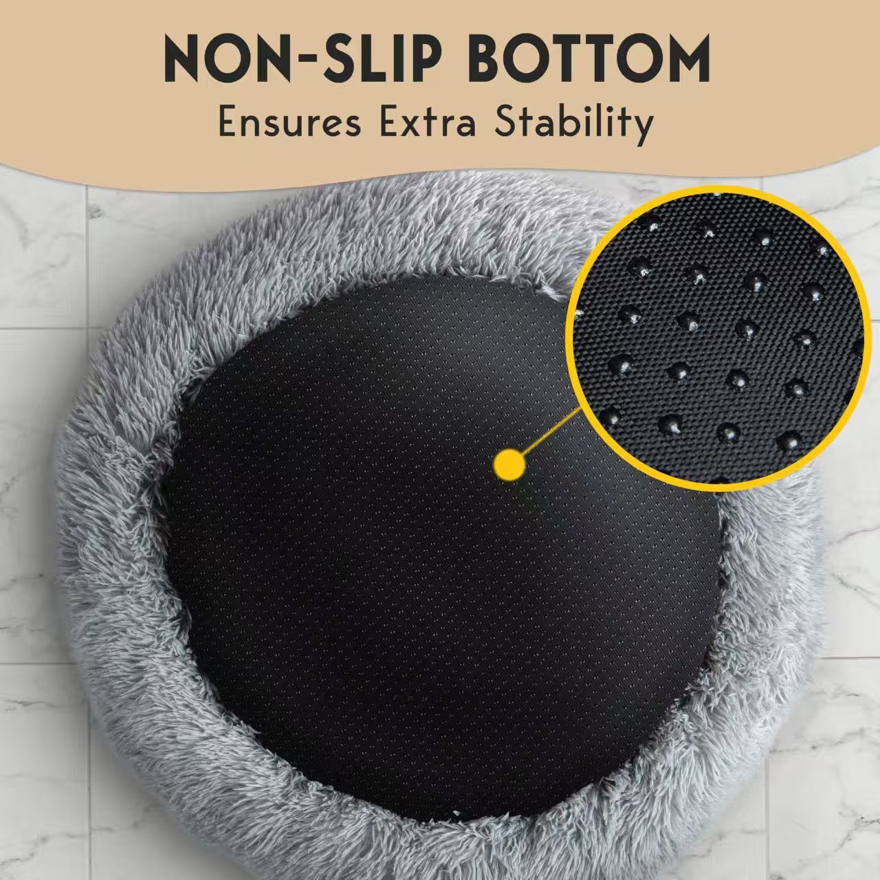 Cozy Plush Donut Pet Bed with Raised Rim, Washable Faux Fur Cat & Dog Couch, Winter Warm Supportive Nest for Small to Large Breeds (S, Navy)