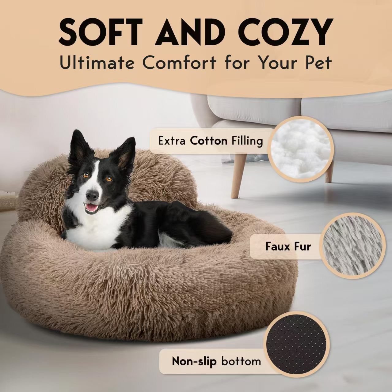 Cozy Plush Donut Pet Bed with Raised Rim, Washable Faux Fur Cat & Dog Couch, Winter Warm Supportive Nest for Small to Large Breeds (S, Pink)