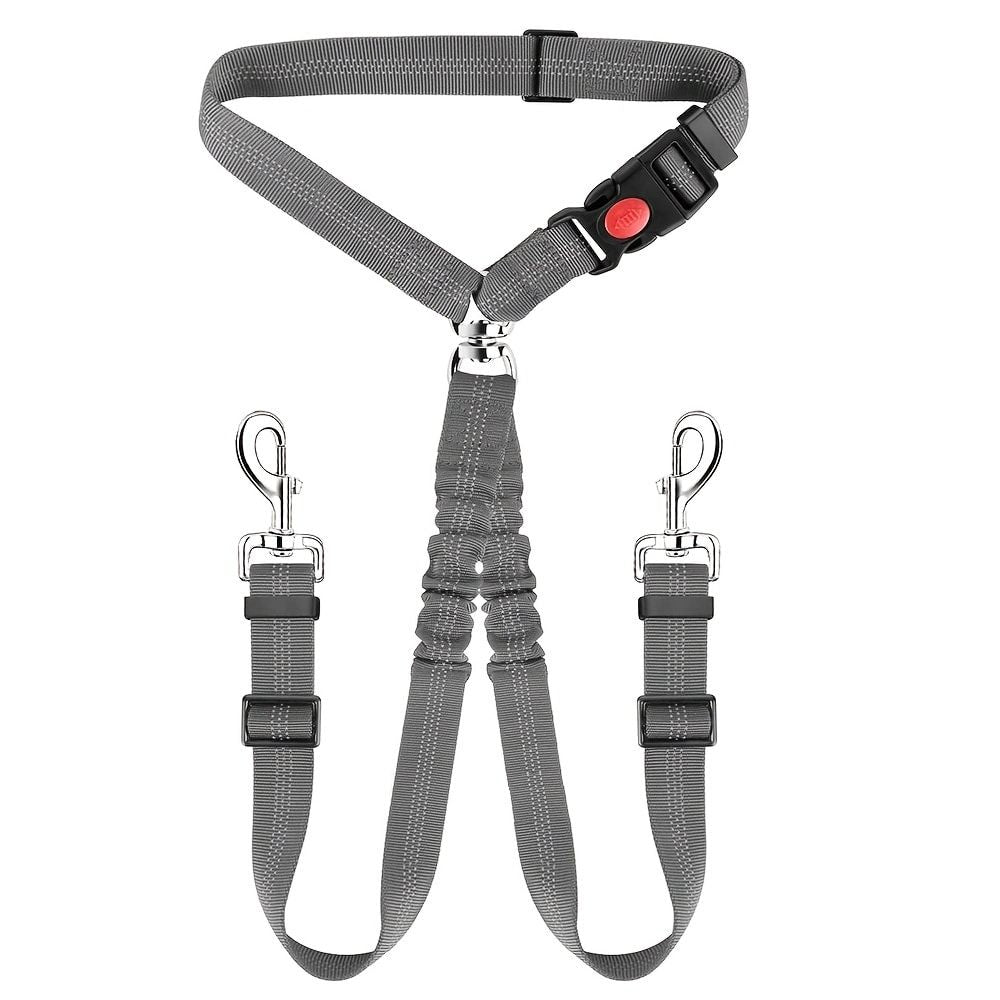 Dual-Head Pet Car Seat Belt with 360° Swivel Tangle-Free Leash for Two Dogs - Adjustable Safety Restraint for Car Travel and Outdoor Walking, Reflective Nylon Webbing (Red)