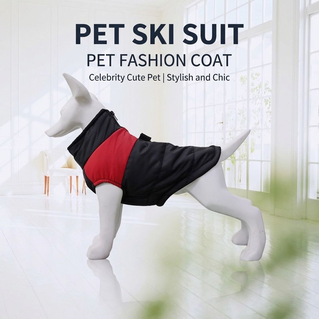 Winter Dog Ski Jacket with Waterproof and Windproof Polyester Shell, Thick PP Cotton Padding for Warmth, 3D Ergonomic Fit with D-Ring Leash Attachment, Ideal for Outdoor Walks and Snow Adventures (M, Blue)