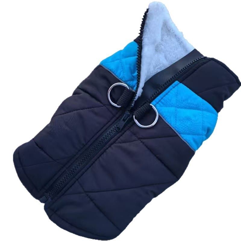 Winter Pet Dog Padded Vest with Waterproof Shell, Warm Fleece Lining, and Leash Attachment Ring for Outdoor Cold Weather Walks (L, Blue)