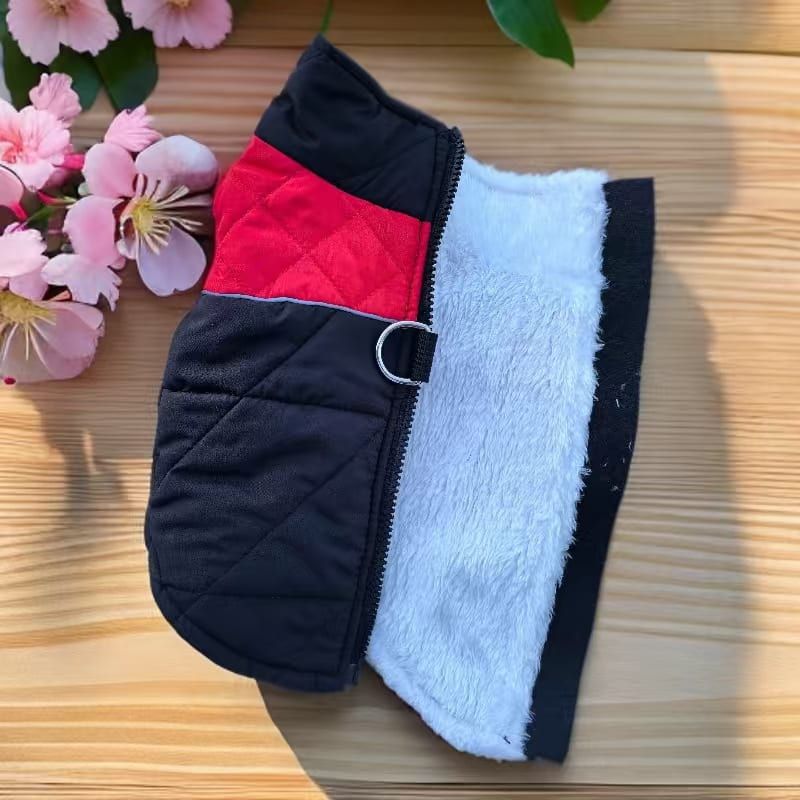 Winter Pet Dog Padded Vest with Waterproof Shell, Warm Fleece Lining, and Leash Attachment Ring for Outdoor Cold Weather Walks (L, Red)