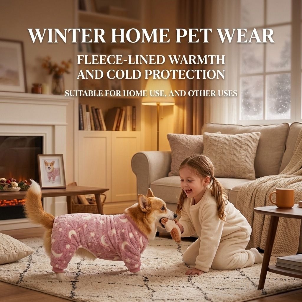 Cozy Winter Pet Fleece Four-Legged Bodysuit, Warm Flannel Full-Body Pajamas for Small to Medium Dogs, Star & Moon Print, Elastic Cuffs for Easy Wear (L, Grey)