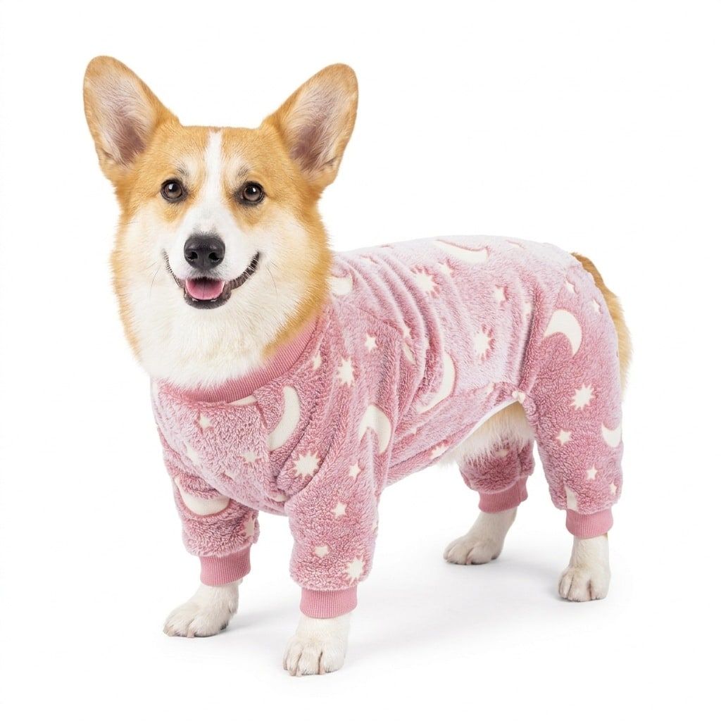 Cozy Winter Pet Fleece Four-Legged Bodysuit, Warm Flannel Full-Body Pajamas for Small to Medium Dogs, Star & Moon Print, Elastic Cuffs for Easy Wear (XL, Grey)