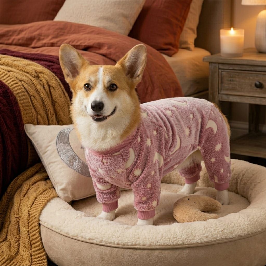 Cozy Winter Pet Fleece Four-Legged Bodysuit, Warm Flannel Full-Body Pajamas for Small to Medium Dogs, Star & Moon Print, Elastic Cuffs for Easy Wear (XL, Pink)