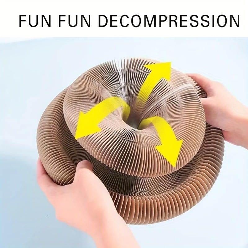 Transformable Magic Accordion Cat Scratcher Toy, Foldable Tunnel for Play and Rest, Interactive with Built-in Track Ball, for Indoor Cats (Brown)