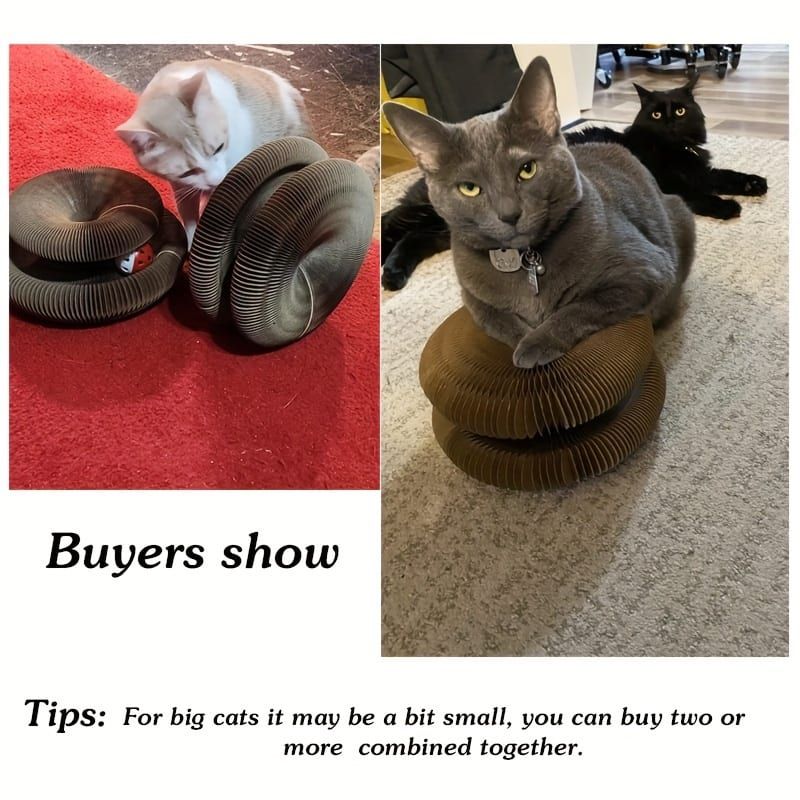 Transformable Magic Accordion Cat Scratcher Toy, Foldable Tunnel for Play and Rest, Interactive with Built-in Track Ball, for Indoor Cats (Brown)