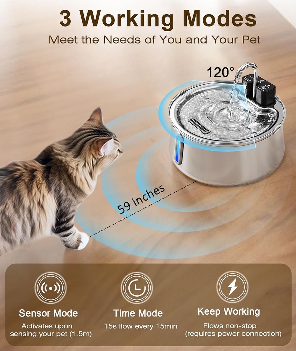 Wireless Pet Water Fountain with 4L Capacity, 304 Stainless Steel, Smart Sensor Water Circulation, Rechargeable Battery, and Type-C Charging for Cats and Dogs in Indoor Spaces (E1)