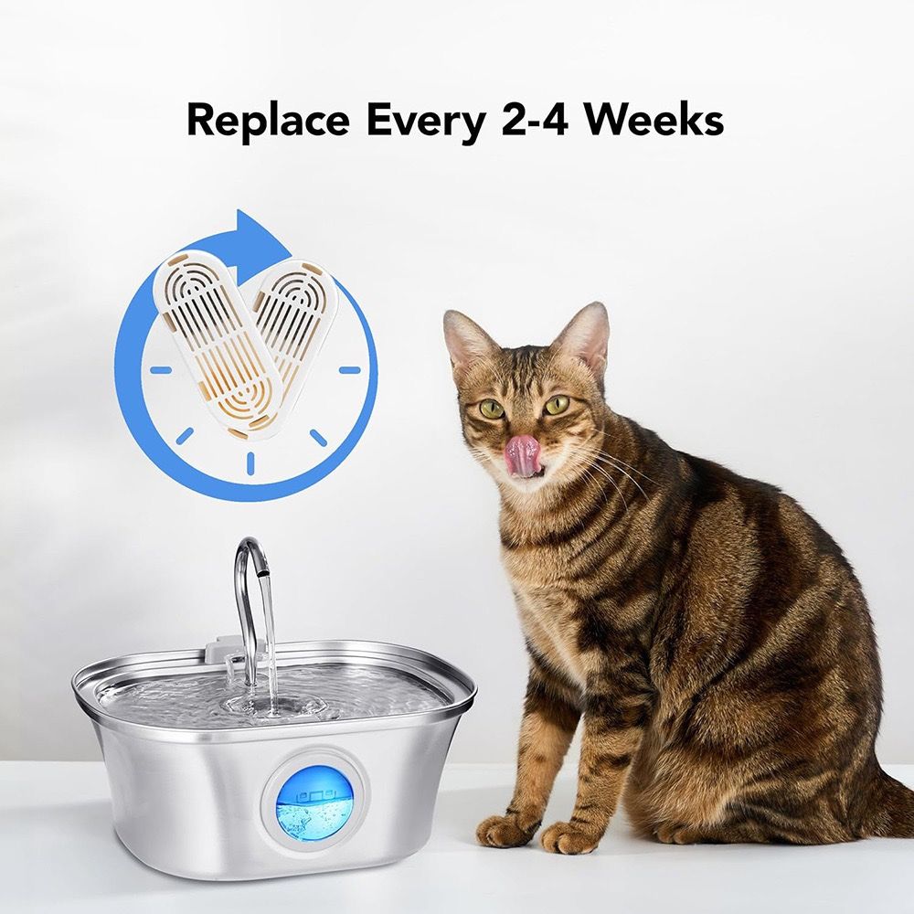 Replacement Filter Kit for Stainless Steel Pet Water Fountains – Activated Carbon & Ion-Exchange Resin 4-Layer Filtration, Removes Heavy Metals & Impurities, Compatible with Multiple Fountain Models (Filter×3)