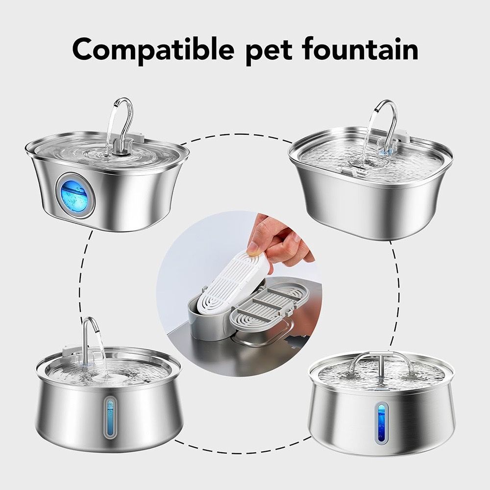 Replacement Filter Kit for Stainless Steel Pet Water Fountains – Activated Carbon & Ion-Exchange Resin 4-Layer Filtration, Removes Heavy Metals & Impurities, Compatible with Multiple Fountain Models (Filter×6)