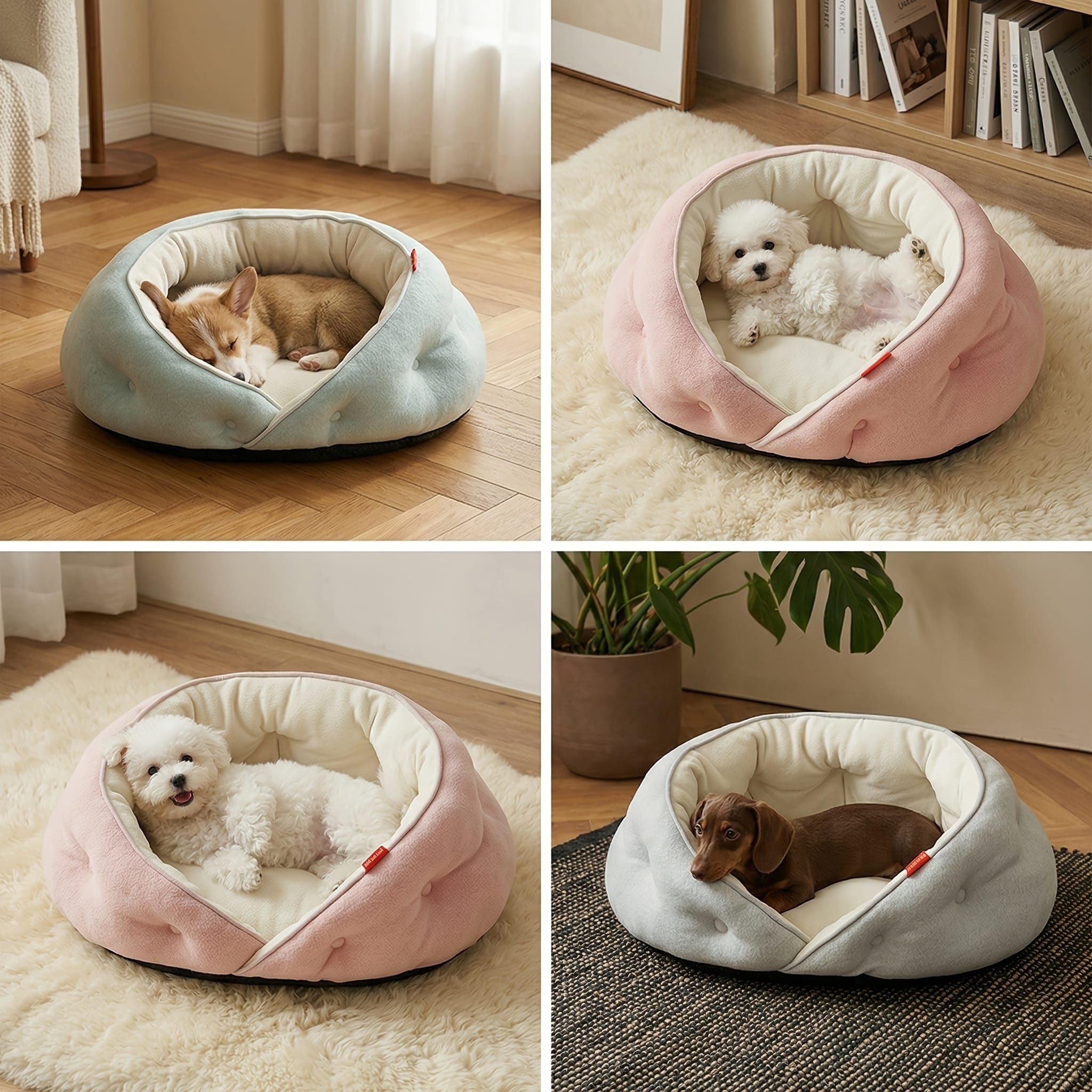 Semi-Enclosed Pet Bed with Plush Comfort and Anti-Slip Base – Ideal for Cats and Small to Medium Dogs Seeking a Cozy, Secure Sleep Spot for All Seasons (L, Pink)