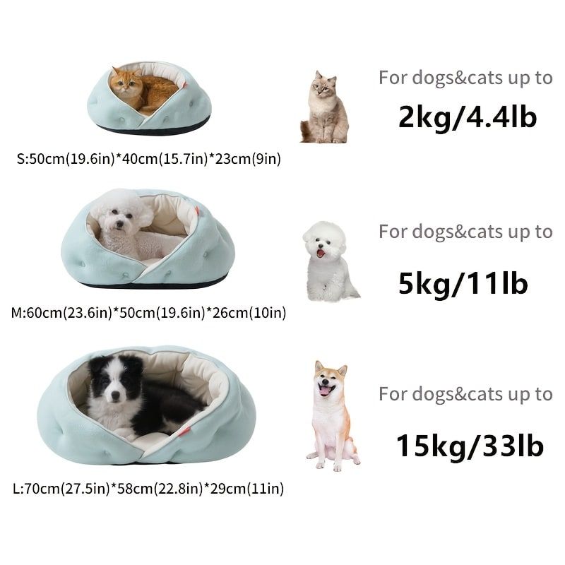 Semi-Enclosed Pet Bed with Plush Comfort and Anti-Slip Base – Ideal for Cats and Small to Medium Dogs Seeking a Cozy, Secure Sleep Spot for All Seasons (S, Blue)