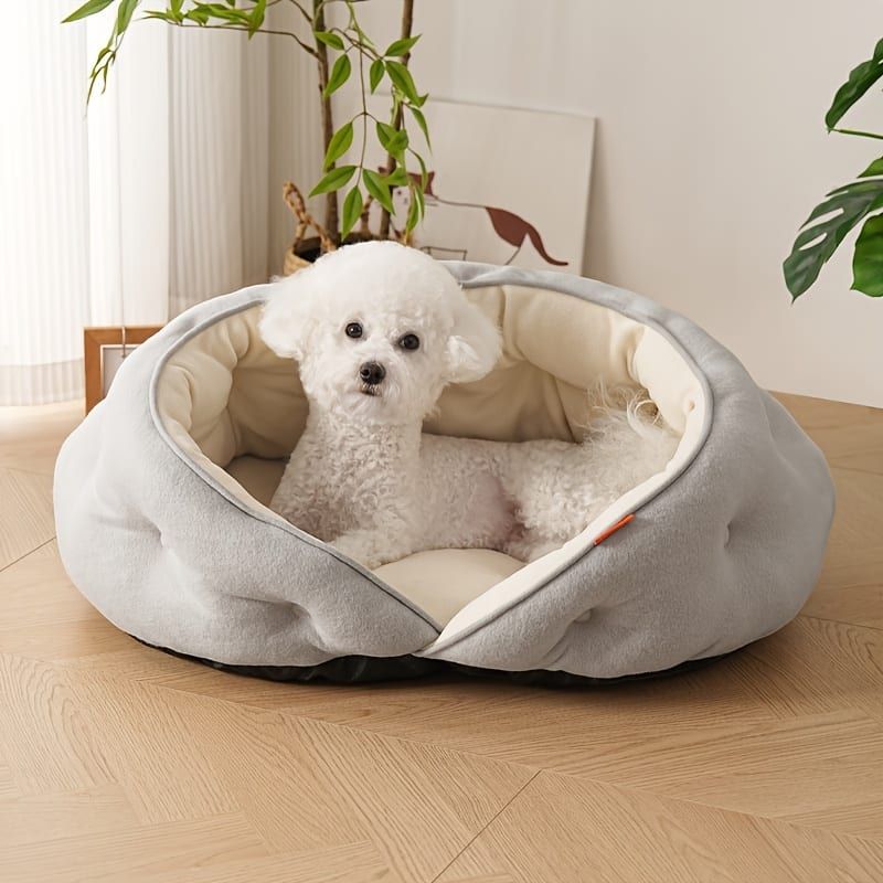 Semi-Enclosed Pet Bed with Plush Comfort and Anti-Slip Base – Ideal for Cats and Small to Medium Dogs Seeking a Cozy, Secure Sleep Spot for All Seasons (S, Blue)