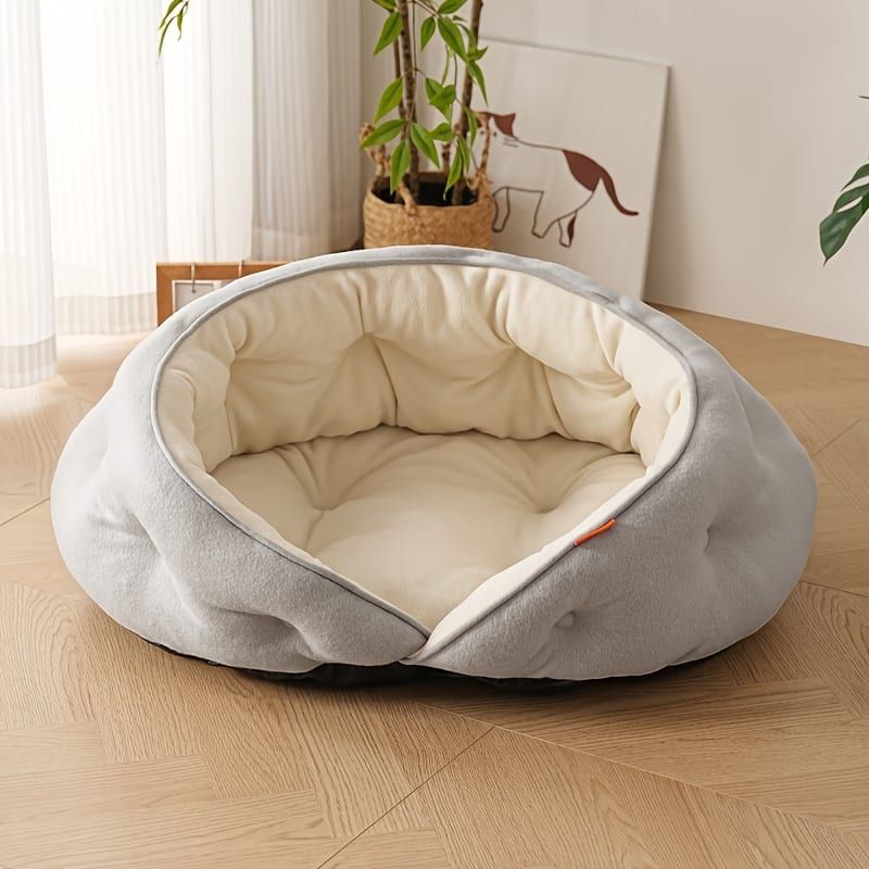 Semi-Enclosed Pet Bed with Plush Comfort and Anti-Slip Base – Ideal for Cats and Small to Medium Dogs Seeking a Cozy, Secure Sleep Spot for All Seasons (S, Blue)