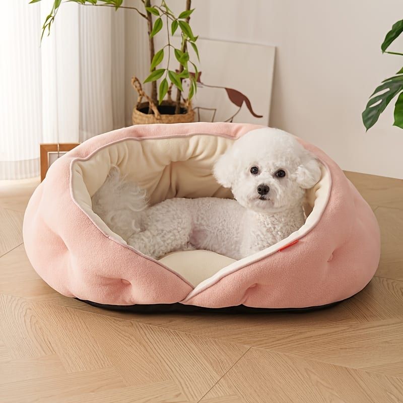Semi-Enclosed Pet Bed with Plush Comfort and Anti-Slip Base – Ideal for Cats and Small to Medium Dogs Seeking a Cozy, Secure Sleep Spot for All Seasons (S, Grey)