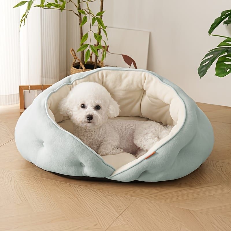 Semi-Enclosed Pet Bed with Plush Comfort and Anti-Slip Base – Ideal for Cats and Small to Medium Dogs Seeking a Cozy, Secure Sleep Spot for All Seasons (S, Pink)