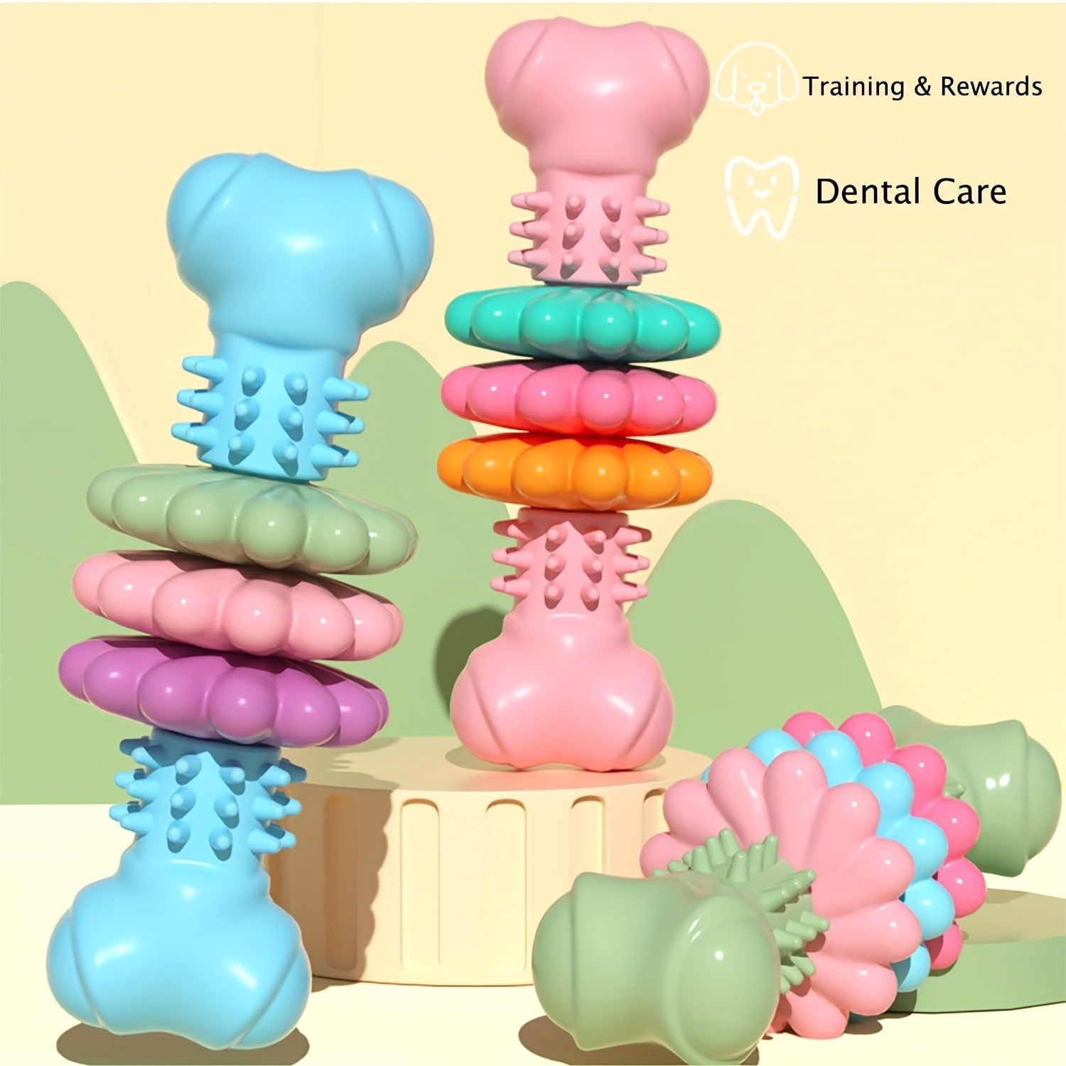 Durable Dog Chew Toy for Aggressive Chewers – Fun Bone-Shaped Dental Toy with Flower Ring Design, Ideal for Medium to Large Dogs, Great for Teeth Cleaning and Training Rewards (Blue)