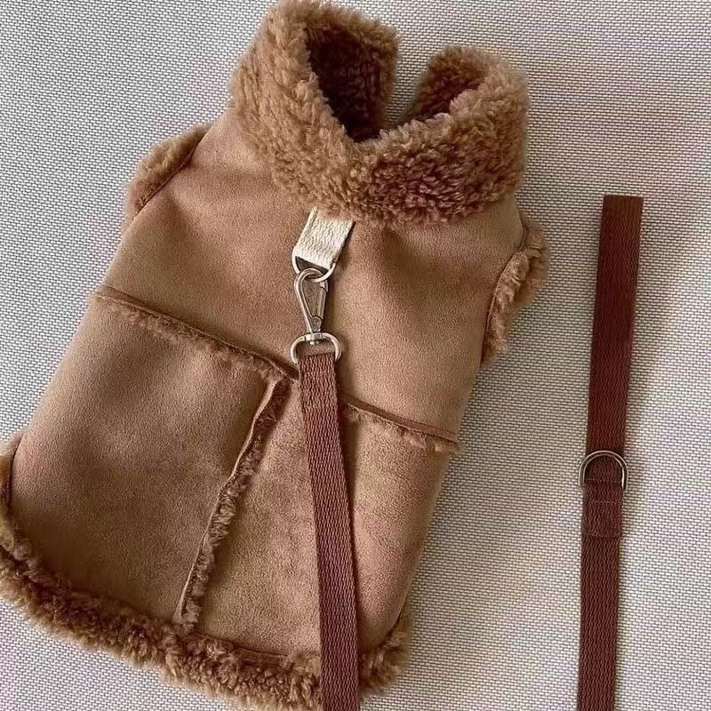 Cozy Pet Winter Vest with Leash Loop: Faux Suede & Plush Fleece Warm Coat for Small Dogs, Cats, and Puppies – Perfect for Autumn, Winter Walks, and Indoor Comfort (L, Pink)(Leash not included)