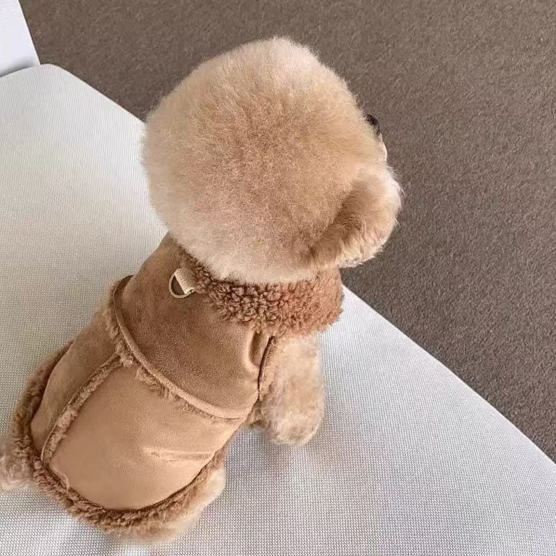 Cozy Pet Winter Vest with Leash Loop: Faux Suede & Plush Fleece Warm Coat for Small Dogs, Cats, and Puppies – Perfect for Autumn, Winter Walks, and Indoor Comfort (L, White)(Leash not included)